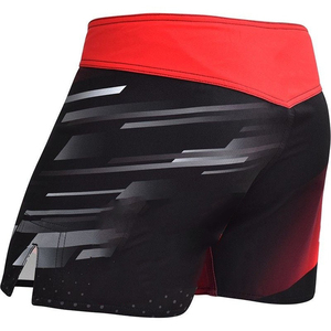 Pantalones Cortos de Boxeo Unisex Rojos y Negros con Bloques de Color, Holgados, 140g, Poliéster, Estilo Muay Thai, Ropa de Artes Marciales - Product Image 3