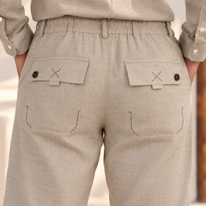 Conjunto de Lujo para Hombre, 100% Lino Puro, Camisa de Manga Larga y Pantalón con Cordón, Estilo Casual de Verano, Secado Rápido - Product Image 3