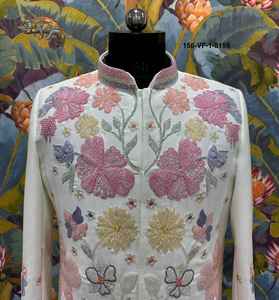 Sherwani para Hombre con Cuello Mandarín, Diseño Prado Primaveral, Sin Arrugas, para Bodas y Fiestas, Base de Lachka TR Premium, Ropa Tradicional - Product Image 4