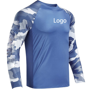 เสื้อแรชการ์ดแขนยาวสำหรับผู้ชาย สีน้ำเงิน พิมพ์ลายทรอปิคอล UPF 50+ ป้องกันแสงแดด เสื้อว่ายน้ำแขนยาว ผ้ายืดสแปนเด็กซ์โพลีเอสเตอร์ - Product Image 2