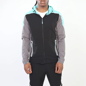 Ensemble de survêtement pour homme gris et jaune, avec blocs de couleur, fermeture éclair intégrale, pantalon de jogging sportif à capuche, poches latérales, idéal pour l'automne, en polyester mi-lourd - Product Image 4