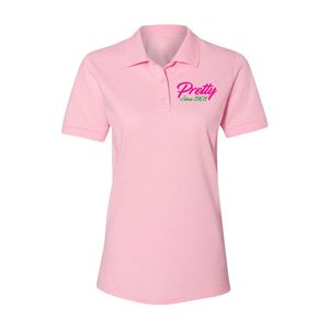 Camiseta Polo Rosa para Mujer, Bonita desde 1908, con Bordado Verde, de Algodón, Manga Corta, Estilo Casual, Ropa Griega, Top de Verano - Product Image 1