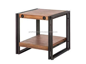 Table basse industrielle en bois de manguier massif avec cadre métallique, étagère en bois moderne à 2 niveaux pour salon et chambre 2026 - Product Image 2