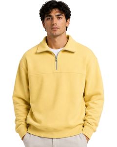 Sweat-shirt à col zippé oversize pour homme, jaune clair, en molleton à manches longues, style streetwear décontracté, personnalisé, en coton épais - Product Image 1