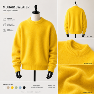 Pull en maille vintage anti-rides en mélange de mohair jaune pour homme, manches régulières, rayé, vêtements d'hiver - Product Image 5