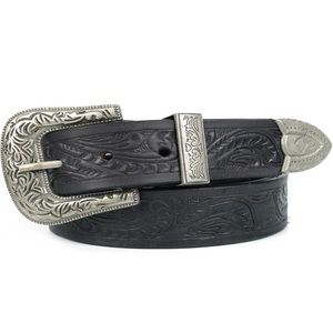 Cinturón de Cuero Occidental Clásico Negro con Flores Talladas a Mano y Hebilla Grabada en Plata Antigua, Accesorios de Moda Retro Americanos - Product Image 3