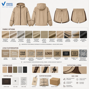 Ensemble sportif 2 pièces à capuche pour femme, short en polyester beige, tenue à séchage rapide, coupe ample, vêtements de printemps et d'été - Product Image 4