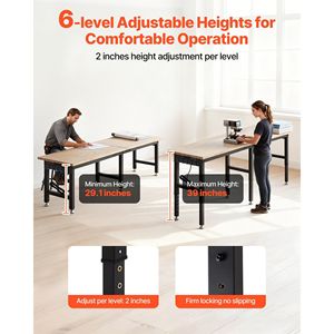 Banc de travail réglable en chêne, capacité 5000 lb, poste de travail 96 x 24 pouces, 4 prises CA, 2 ports USB, modèle robuste pour le travail du bois - Product Image 6
