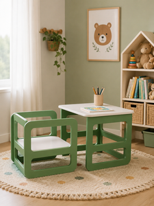 Ensemble de table et chaises écologiques pour enfants, ensemble de chaises en bois sécuritaires, ensemble de meubles carrés modernes, meubles durables pour chambre d'enfant - Product Image 5