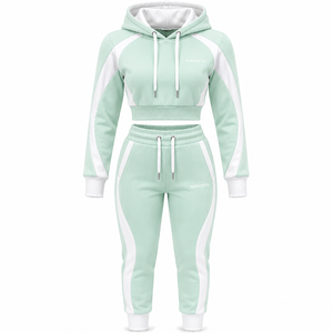 Women 2 Piece Knitted Streetwear Hoodie Sweatpants Set Solid Brown Casual Winter Breathable Long Sleeve Crop <b>Top</b> Jogger Pants - Product Image 2