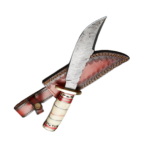 Best Handmade Damascus Bowie Knife High-Carbon Steel Outdoor Hunting Hand-<b>Forged</b> Engraved Leather Sheath OEM Customizable - Product Image 6