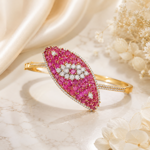 Pulsera Abrible de Lujo LISA JEWELLERS, Diseño Real, Plateada y Bañada en Oro, con Circonitas y Rubíes Rosados, Certificada BIS, Oro de 22K, para Novia - Product Image 3