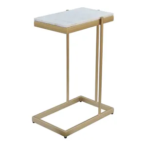 Modern Rectangle Marble Top Side Table with <b>Gold</b> Metal <b>Frame</b> for Living Room Indoor Furniture Decoration - Product Image 4