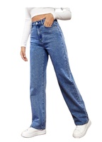 Nouveau style d'été Jean en denim respirant taille mi-haute pour femme, coupe droite, amincissant, jambe large, ourlet fendu, longueur complète, décontracté, faible MOQ