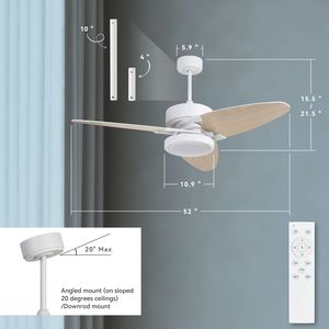 Ventilatore da soffitto intelligente a LED da 52 pollici Light Pro per interni con telecomando, bianco [Spedizione nel fine settimana non disponibile] - Product Image 4