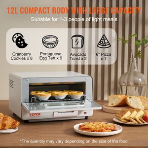 Forno a Vapore 5-IN-1 da 1300W, Forno a Convezione da 12L, Grill da Banco, Teglia per Pizza, Guanti, Forno a Vapore 5-IN-1 da 2 Porzioni - Product Image 3