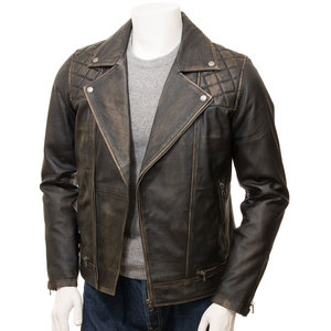Veste en cuir de style vintage à col montant enduit, disponible en OEM, pour hommes, respirante, confortable, avec logo sur le devant - Product Image 1