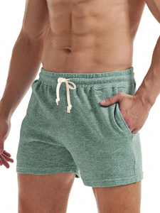 Shorts de bain pour hommes 160 GSM en polyester et élasthanne de qualité supérieure, séchage rapide, couleur beige sable, logo personnalisé en relief, taille élastique, shorts de plage - Product Image 6