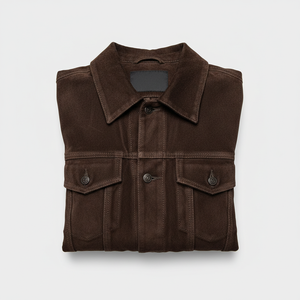 Nouvelle conception de chemise en daim pour homme marron / Dernière collection 2022 Veste en daim véritable marron / Col de chemise en daim en gros - Product Image 4
