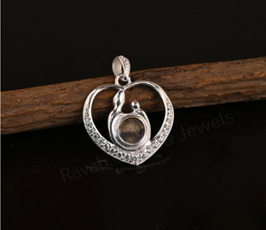 Colgante de Plata 925 Genuina con Baño de Rodio y Labradorita Natural Azul Fuego de 5mm, Diseño de Madre e Hijo, para Mujer - Product Image 3