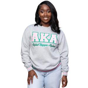 Sweat-shirt universitaire gris AKA, col rond unisexe, lettres grecques, coton premium, décontracté, élégant, confortable - Product Image 1