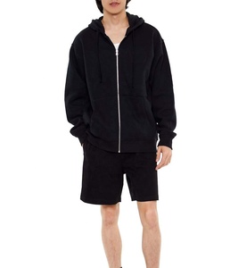 Winter Hooded Solid Applique Embroidered Distressed Patch Hoodie Acid Wash <b>Vintage</b> <b>Shorts</b> 2-Piece Set for <b>Men</b> Custom Logo - Product Image 5