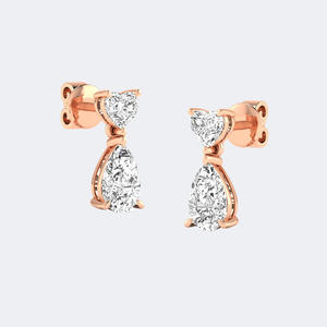 Boucles d'oreilles pendantes/linoïdes à deux pierres, 2,25 carats au total, en forme de cœur/poire, serties à griffes - Product Image 1