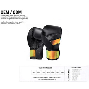 Gants de boxe en cuir PU de haute qualité avec fermeture irisée, sangle de poignet réglable, emballage personnalisé pour l'entraînement des adultes - Product Image 6
