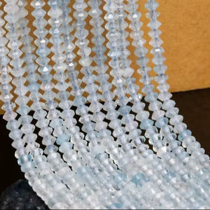 Perles d'aigue-marine bleues, pierres précieuses naturelles authentiques, perles rondes en vrac, brin complet, vente en gros, fabrication de bijoux - Product Image 1