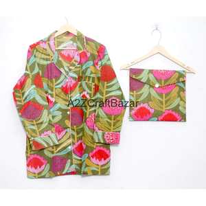 ชุดนอนผู้หญิงแขนยาวลายดอกไม้สุดหรูคุณภาพดีเยี่ยมสำหรับฤดูหนาว ผ้าฝ้าย 100% นุ่มสบาย ลดราคาพิเศษจากโรงงาน - Product Image 2