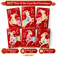 Enveloppes rouges Ang Pow pour l'Année du Mouton 2027, lot de 6, assortiment, enveloppes porte-bonheur du Nouvel An chinois, vente en gros