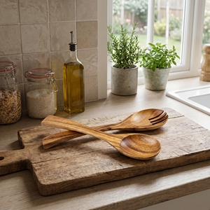 Utensilios de Cocina Ecológicos y Duraderos de Madera de Suar de Grado Alimenticio, Color Marrón Claro Natural, Juego de Cucharas para Comer Hechas a Mano - Product Image 4