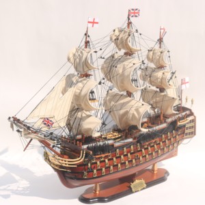 เวอร์ชันรายละเอียดขั้นสูง |   เรือ HMS วิคตอรี่ ตกแต่งด้วยไม้เสร็จสมบูรณ์แล้ว |   โมเดลเรือใบเวียดนามทำมือ ทาสีลายเรือธงสูง  งานฝีมือจากไม้ - Product Image 1