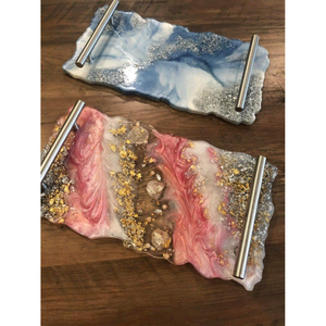 Vintage Geode <b>Epoxy</b> Resin Serving Tray with Metal Handles Wholesale Pink Gold Foil Agate Vanity Platter For <b>Coffee</b> <b>Table</b> Home - Product Image 1