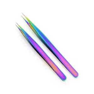 New Design Eyelash Extension Tweezers Stainless Steel Multi Rainbow Plasma Coating Straight Curved Sharp Point Tweezer Your Logo