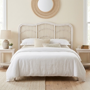 Nueva Base de Cama Moderna Minimalista Blanca con Cabecera Ondulada de Ratán, Mueble de Dormitorio Doble/Queen Ecológico de Madera Tapizado - Product Image 3