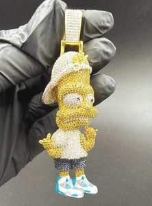 Colgante de Homer Simpson Totalmente Cubierto de Diamantes, Plata 925, Chapado en Oro de 18K, Moissanita con Engaste de Garra, Amuleto de Dibujos Animados Estilo Hip Hop para Hombre - Product Image 2