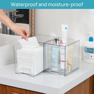 Set di 2 Cassetti Impilabili in Plastica Trasparente per Organizzazione di Prodotti per la Cura della Pelle e Cosmetici - Product Image 5