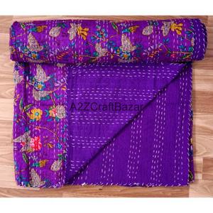 Colcha Kantha Vintage Hecha a Mano, 100% Algodón Orgánico Puro, Reversible, Ecológica, para Todas las Estaciones, para Hogar y Hotel, India - Product Image 4