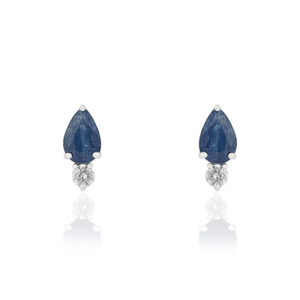 Boucles d'oreilles clous délicates en or blanc 14 carats pur, saphir bleu et diamant, personnalisées et légères, cadeau de remise de diplôme, bijoux - Product Image 1