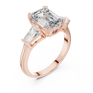 Anillo de compromiso moderno de oro rosa con corte esmeralda, anillo con tres diamantes de laboratorio en las laterales, joyería nupcial minimalista de lujo para mujer - Product Image 6