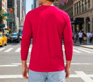 เสื้อเชิ้ตแขนยาวสีแดงล้วนสำหรับผู้ชาย ทรงปกติ คอโอ ผ้าโพลีเอสเตอร์/คอตตอน กันยับ เป็นมิตรกับสิ่งแวดล้อม - Product Image 4