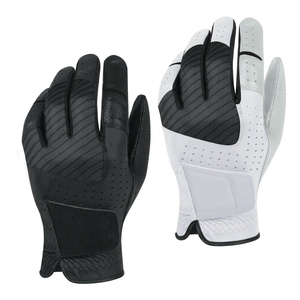 Custom Premium Breathable <b>Mesh</b> Sheepskin PU Leather <b>Black</b> White Golf <b>Gloves</b> - Product Image 1
