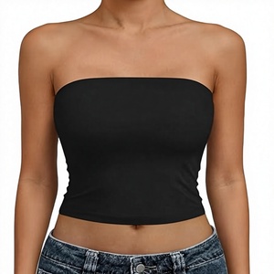 <b>Women's</b> <b>Black</b> Strapless Knitted <b>Tank</b> <b>Top</b> Solid Color Breathable Short Length Ruched Design Sexy Club Style - Product Image 5