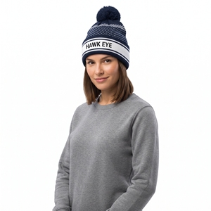 Gorro de Punto Unisex Hawk Eye con Pompón, Color Azul Marino y Blanco en Contraste, Gorro Casual de Invierno - Product Image 3