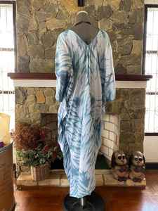 <b>Plus</b> <b>Size</b> Turquoise Shibori Tie Dye Rayon Caftan Boho Beach Maxi Dress Relaxed Fit - Product Image 2