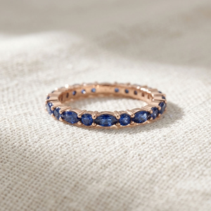 Anillo de Eternidad con Zafiro Azul, Oro Rosa de 14k, Engaste de Garras, Piedra Marquesa, Joyería para Aniversario de Bodas - Product Image 2