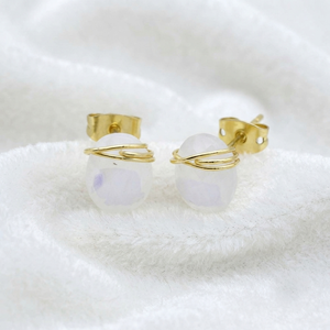 Boucles d'oreilles en fil d'or plaqué 18 carats avec pierres de lune arc-en-ciel Ratnarachit, forme géométrique, serties de griffes, pour femme, fiançailles - Product Image 2