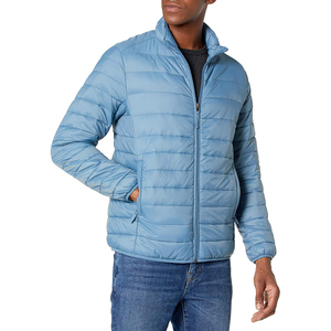 Men's Light Blue Stand Collar <b>Puffer</b> <b>Jacket</b> Zipper Closure Windproof Casual Autumn Wear Polyester Wadding <b>Thin</b> Fit - Product Image 1