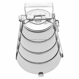 Boîte à lunch de luxe indienne en acier inoxydable à deux étages, étanche, compatible lave-vaisselle, pour les repas, les voyages, les familles, Agarkar Exports - Product Image 4